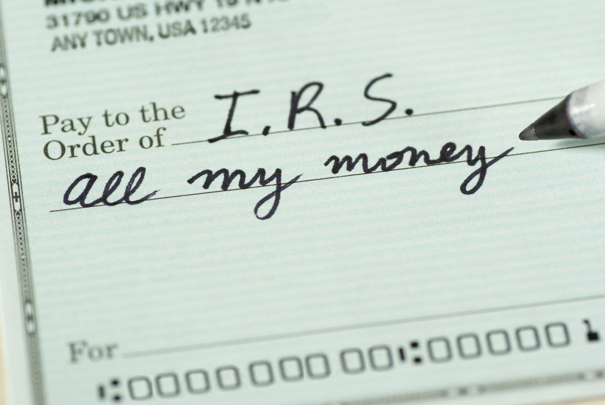 Humorous picture of a check addressed to the IRS