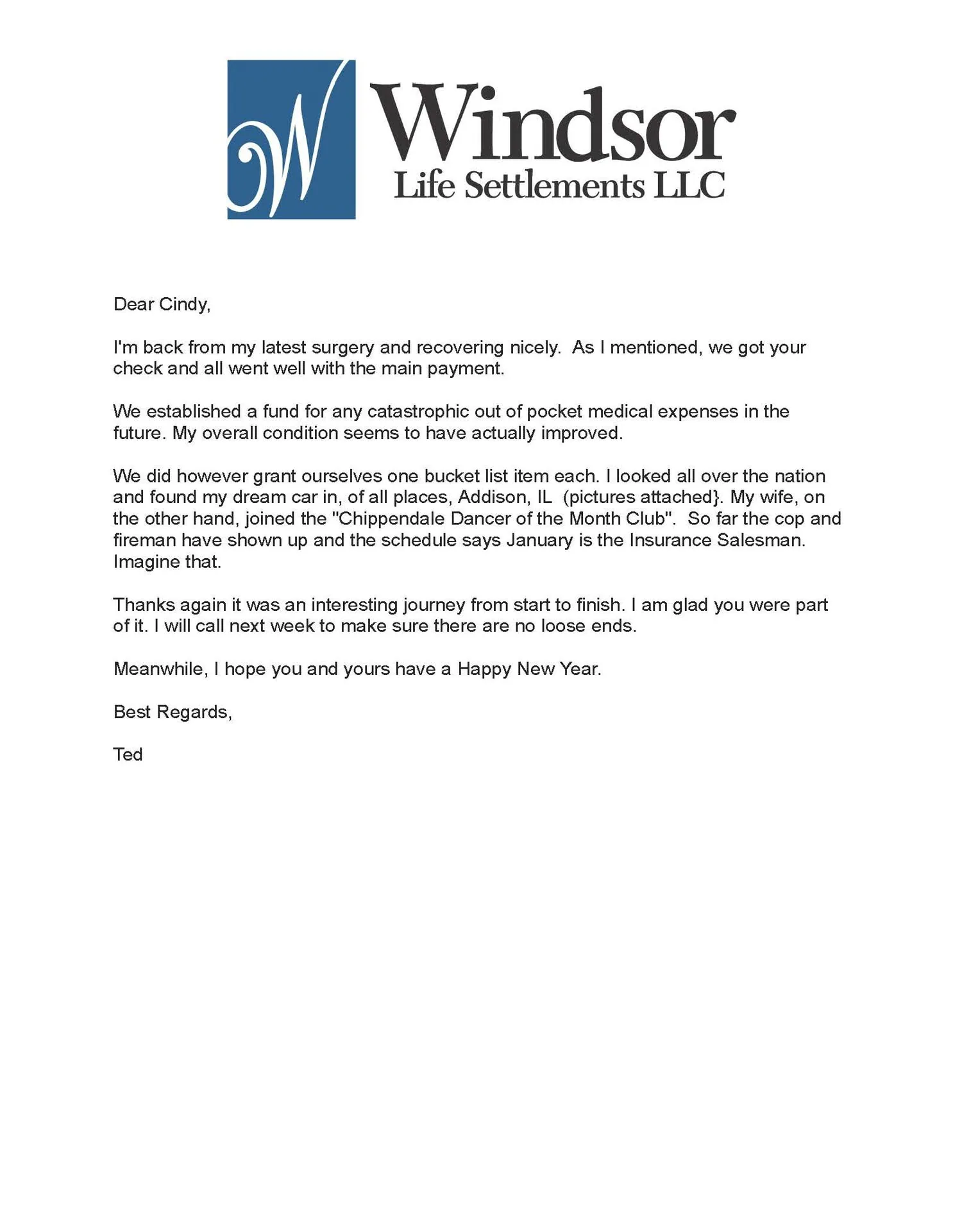 Email from Ted Muller to Cindy Deacon at Windsor Life Settlements, page 3 of 3