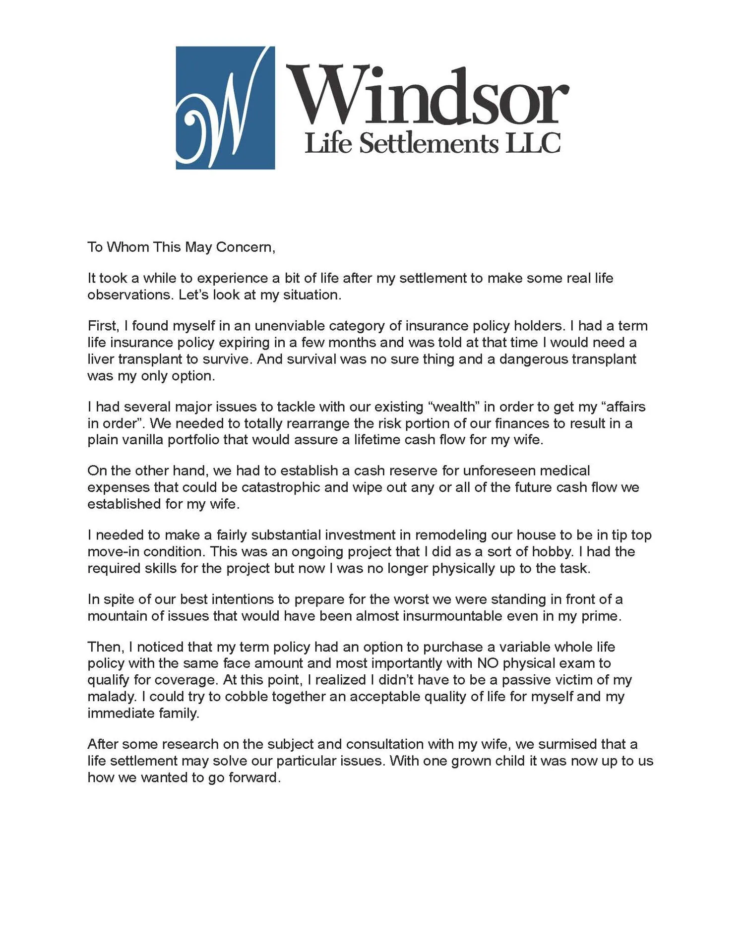 Email from Ted Muller to Cindy Deacon at Windsor Life Settlements, page 1 of 3